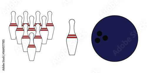 Bowling Ball and Pin Illustration Set