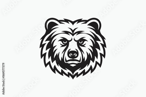 Majestic Bear Head with Bold Lines and White Background Design