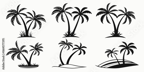 Collection of Stylized Black Palm Tree Silhouettes 2.