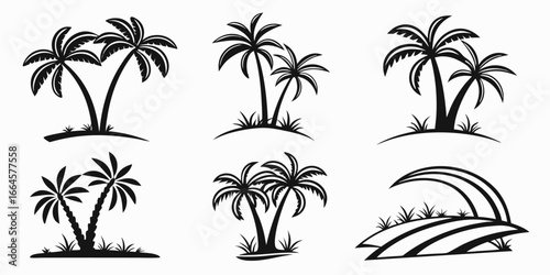 Collection of Stylized Black Palm Trees on White Background 1.