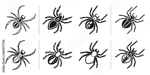 Collection of Stylized Black Spider Illustrations