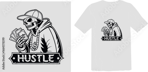 Hustle Skull Mascot with Money, Streetwear Urban Vector Design