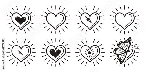 Collection of Stylized Hearts and Butterfly Designs