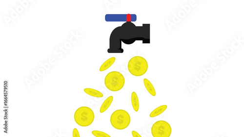 Faucet Illustration Pouring Coins Concept of Money Flow