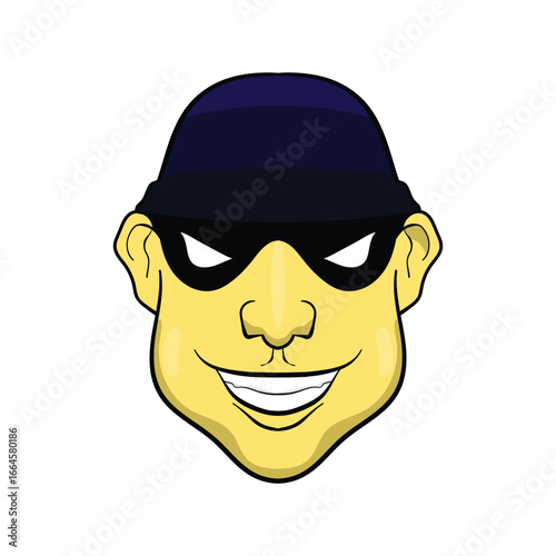 Cartoon Thief Face Vector – Masked Robber Head Illustration