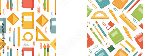 Colorful school supplies seamless pattern.