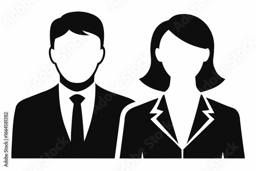 Black and white illustration of a business man and woman standing together
