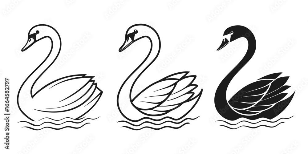 Fototapeta premium Elegant Swan Illustrations on White Background