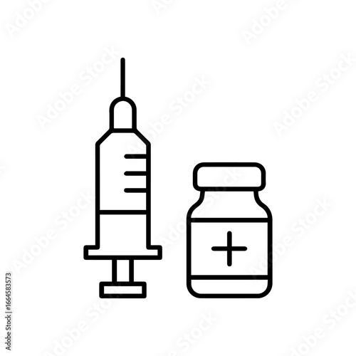syringe and tube line icon vector isolated on white 