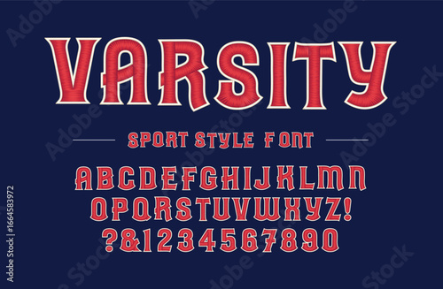 Classic college font. Vintage sport font in american style for football, baseball or basketball logos and t-shirt. Athletic department typeface, varsity style font. Vector
