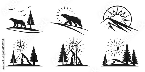 Nature Landscape Silhouettes with Wildlife and Sun