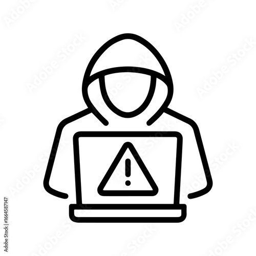 Computer hacker line icon with laptop silhouette vector 