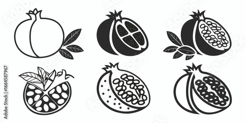 Pomegranate Fruit Collection Icons and Illustrations