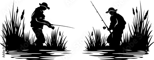 "Serene Silhouettes: The Art of Fishing at Dusk"