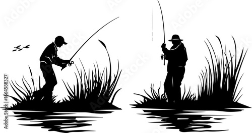 "Serene Silhouettes: The Art of Fishing at Dusk"