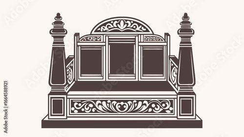 Illustration of an ornate throne with decorative pillars and backrest design in brown color scheme art silhouette