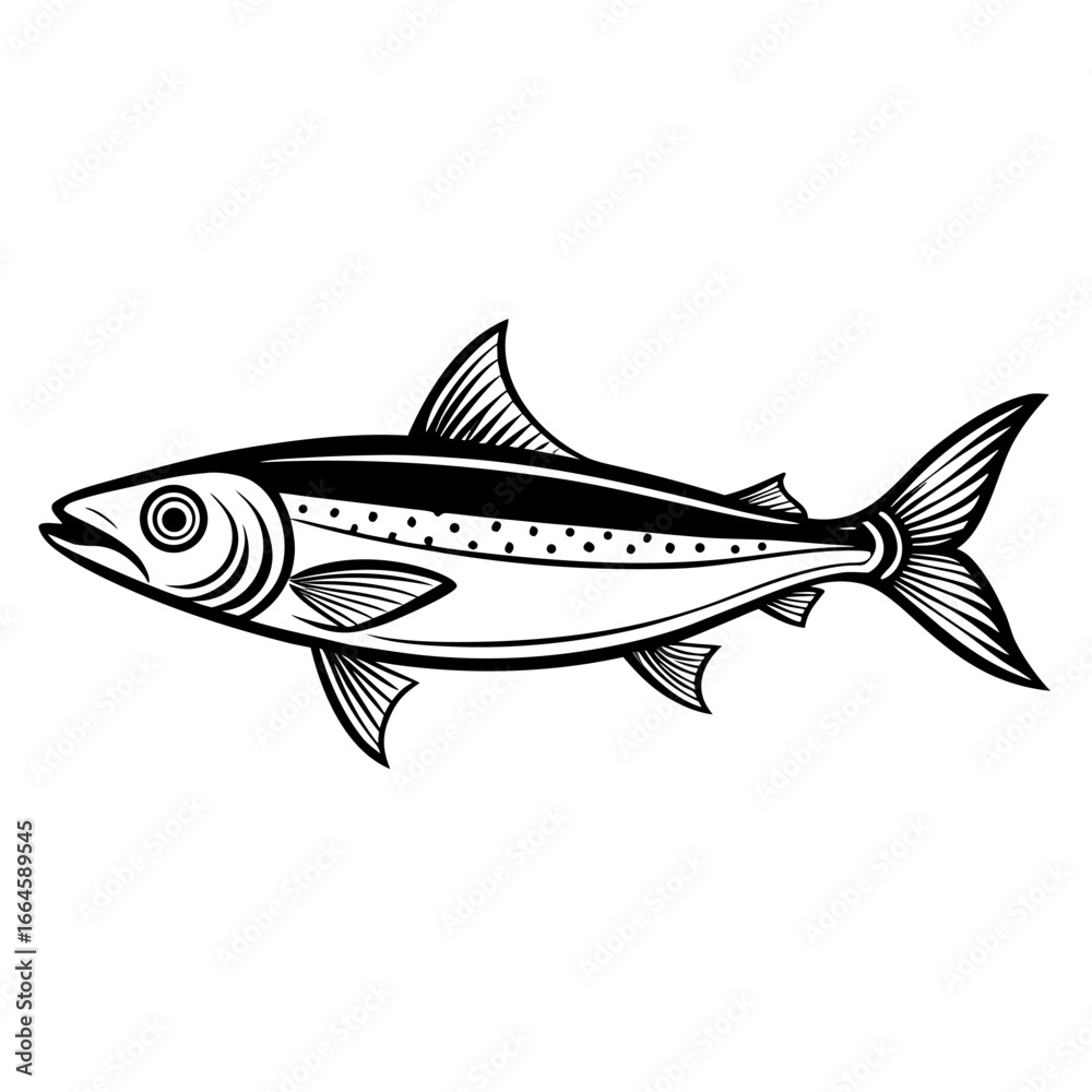 Fototapeta premium A black and white illustration of a fish with distinctive dotted stripe