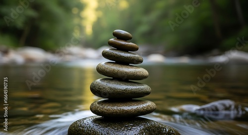 Balancing Act Serene Stones in Nature's Embrace, A Meditation on Stillness and Harmony