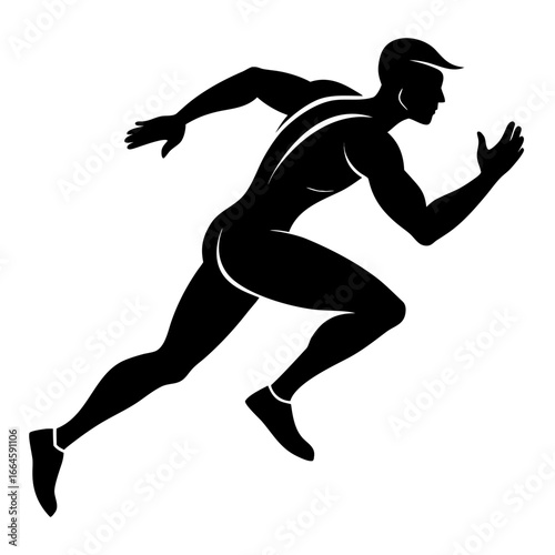 A black silhouette of a man running quickly in a sprinting motion