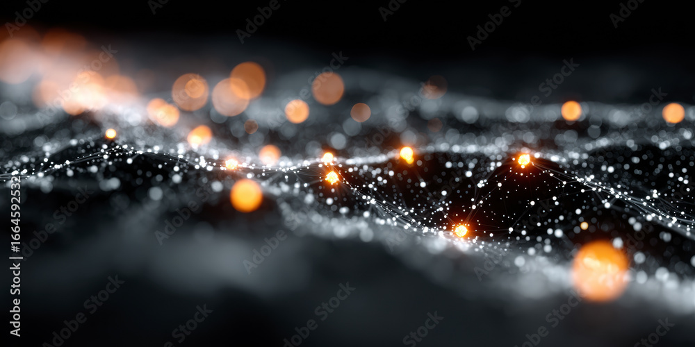 custom made wallpaper toronto digitalAbstract digital wave of dots with glowing orange nodes on dark background