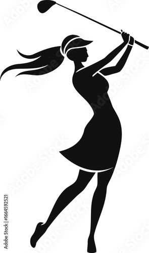 woman playing golf with a swing motion in a black silhouette style