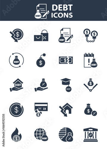 set of finance icons, loan, debt