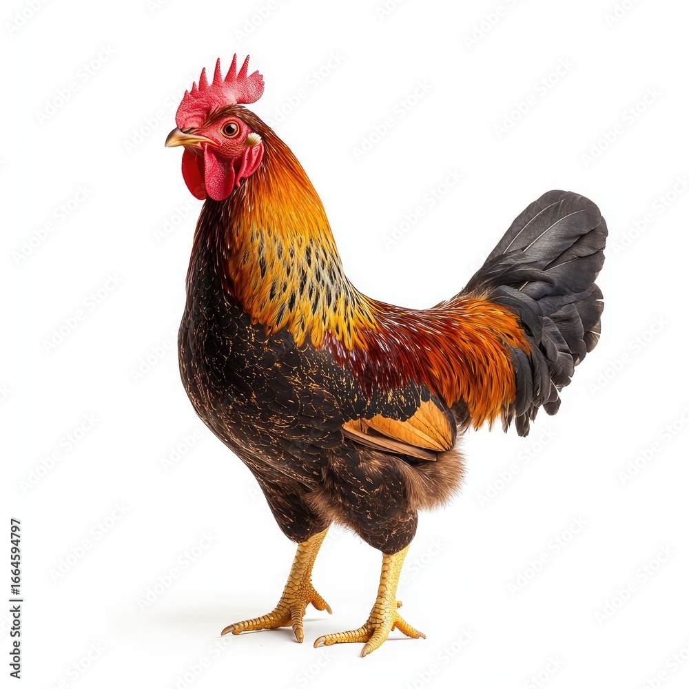 Fototapeta premium Rooster, standing proud, colorful plumage