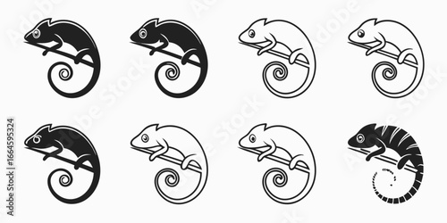 Stylized Chameleon Icons on Branch