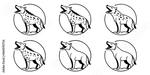 Stylized Hyena Howling in Circle Logo Design
