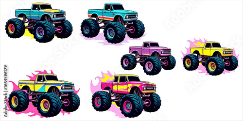 Art of collection of monster trucks