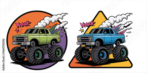 Art of two monster trucks