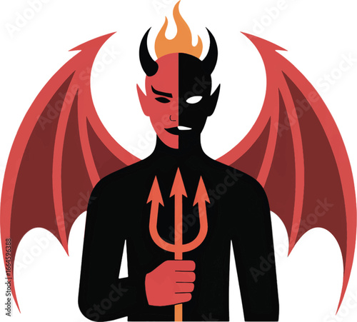 Stylized Devil With Red Wings Horns And Trident Holding A Pitchfork demon satan