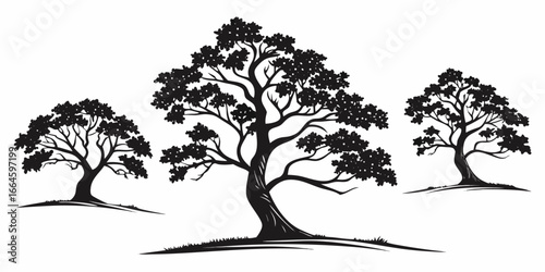 Three Stylized Black Silhouette Trees