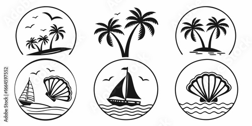 Tropical Beach and Ocean Scene Icons