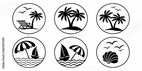 Tropical Beach and Ocean Scene Icons