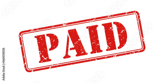 Red rubber stamp with the word PAID imprinted on a white background