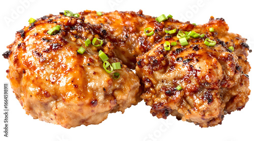 Delicious grilled chicken patties garnished with fresh chives on a white background, perfect for a backyard barbecue or a quick weeknight meal