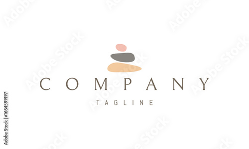 A vector logo featuring an abstract image a serene rock garden with stones arranged in harmony, symbolizing balance, calmness, and meditation.
