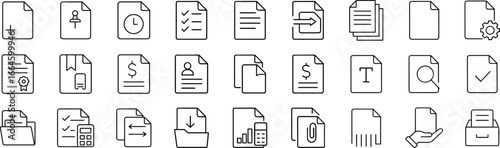 Collection of Outline Document Icons for Business or Web Design
