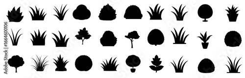 30 Black Silhouettes of Grass and Trees Free Vector Graphics