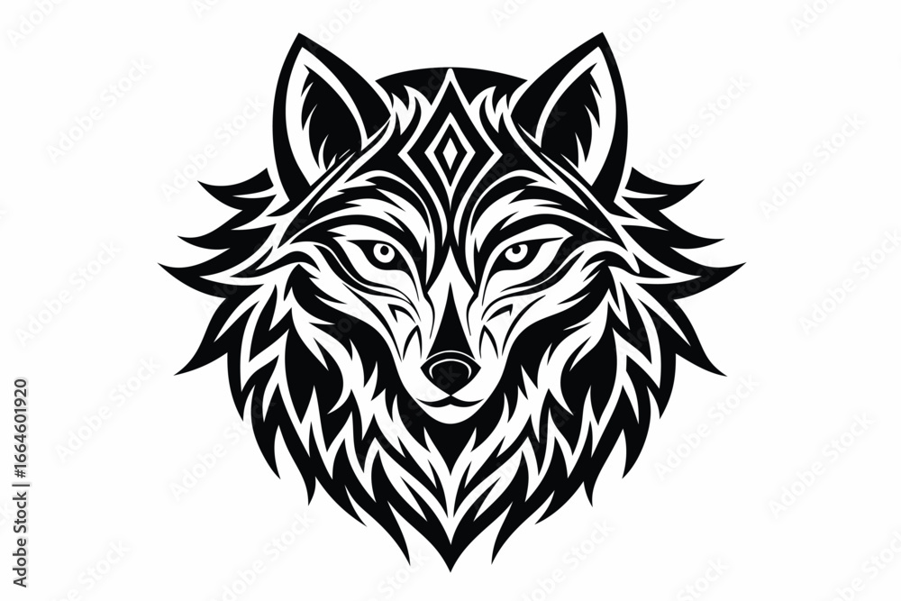 Fototapeta premium Intricate Wolf Head with Bold Line Art on White Background