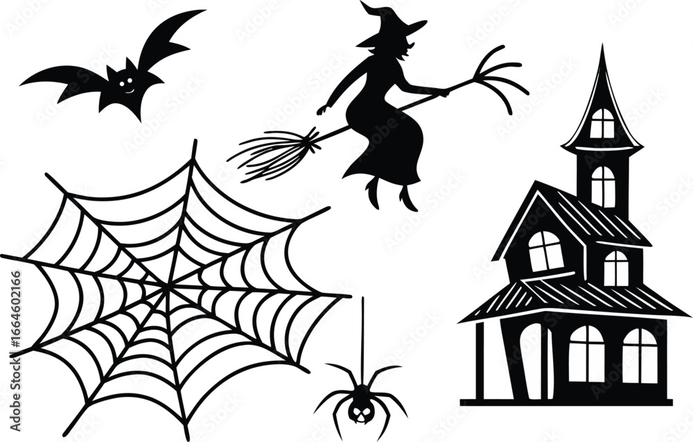 Fototapeta premium Spooky Halloween Icons Collection. Flat Halloween Symbols Illustration. Horror Themed Icon Set for Halloween. Cute Cartoon Halloween Icons Pack. Halloween Elements and Symbol Design. Scary Halloween