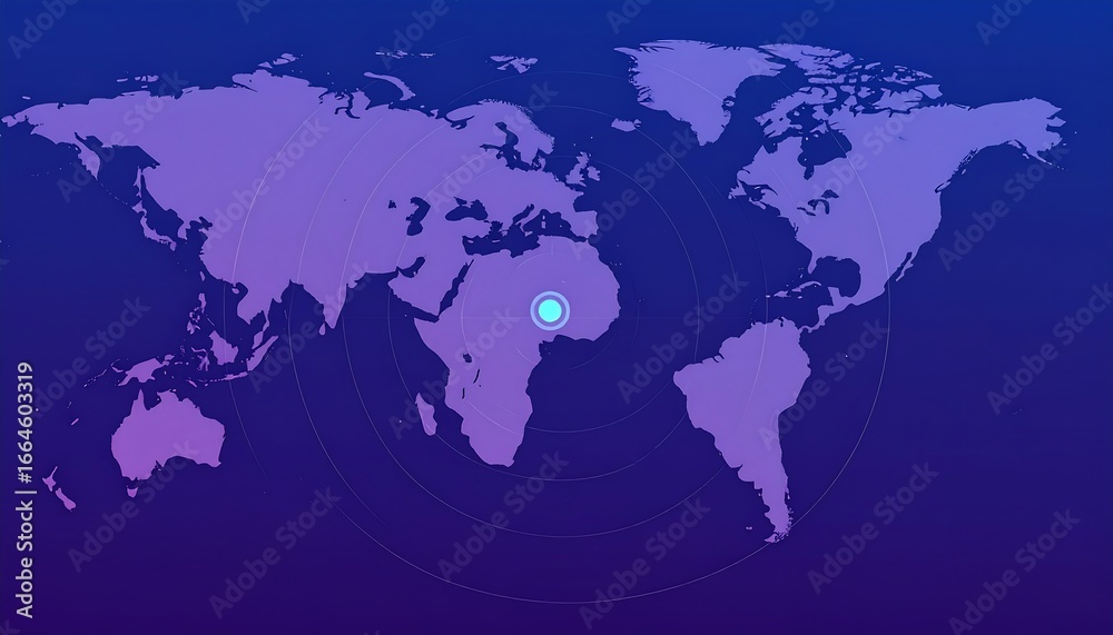 Fototapeta premium World map centered on Africa with concentric circles