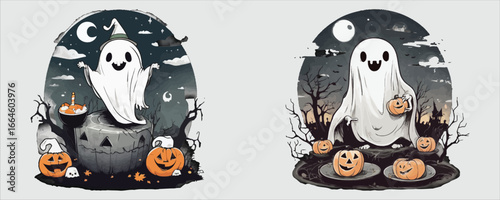 Art of cute ghosts are celebrating halloween night