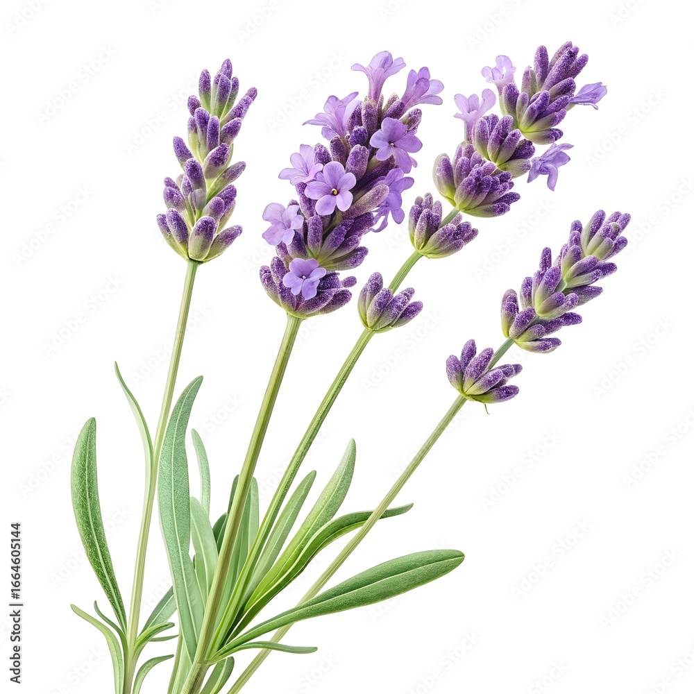 Obraz premium French Lavender Distinctive Bloom with Fragrant Purple Tufts and Graceful Botanical Elegance Captured in Minimalist Still Life on Pure White Background for Herbal and Aromatherapy Stock Photography