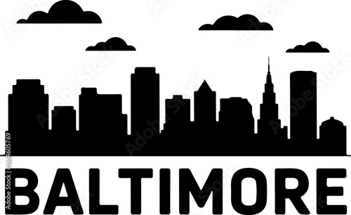 Baltimore Skyline Silhouette Vector | Minimal Black and White City Design