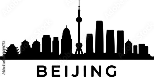 Beijing Skyline Silhouette Vector | Minimal Black and White City Design