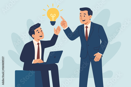 Business mentor advising employee. Professional coaching and guidance for personal development. Training for success and motivation. Man sharing an idea with a colleague concept.