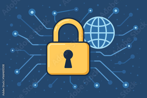 Padlock icon symbolizing internet security and cybersecurity. Global technology networking and data protection concept. Secure online access and digital privacy on a blue background.