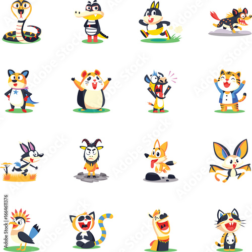 Pack of Animal Characters Flat Icons

